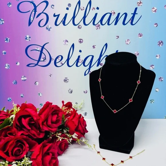 ❤️🔥14K/925S CUSTOM RED CARNELIAN CLOVER SET - Picture 1 of 12